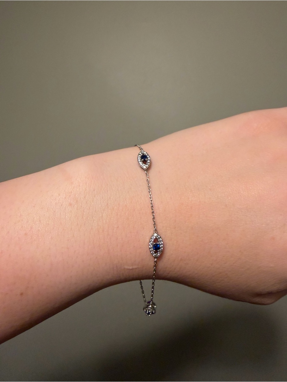 925 Sterling Silver Blue Evil Eye Marquise Station Bracelet
